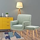Great Designer Accent Easy Fabric Tub Chair Armchair with Stool Sage Living Room Sofa Chair (Emerald Green)