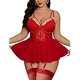 Alrovetoney Plus Size Lingerie For Curvy Women Ruffle Lingerie Set Sexy Lace Lingerie Set Garter Belt With Stockings