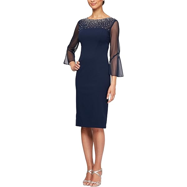 Amazon.com: Alex Evenings Women's Short Sheath Metallic Cocktail Dress w/ Embellished Sleeves & Cascade Ruffle (Petite and Regular Sizes), Black  Metallic, 4 : Clothing, Shoes & Jewelry