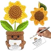 Mini Sunflowers Crochet Plant, Ideal Thank You Gifts for Women, Personalization Cute Cheer Up Gifts with Optimistic Card for Nurse Teacher Boss, Inspirational Gift for Women Coworker Friends Employee