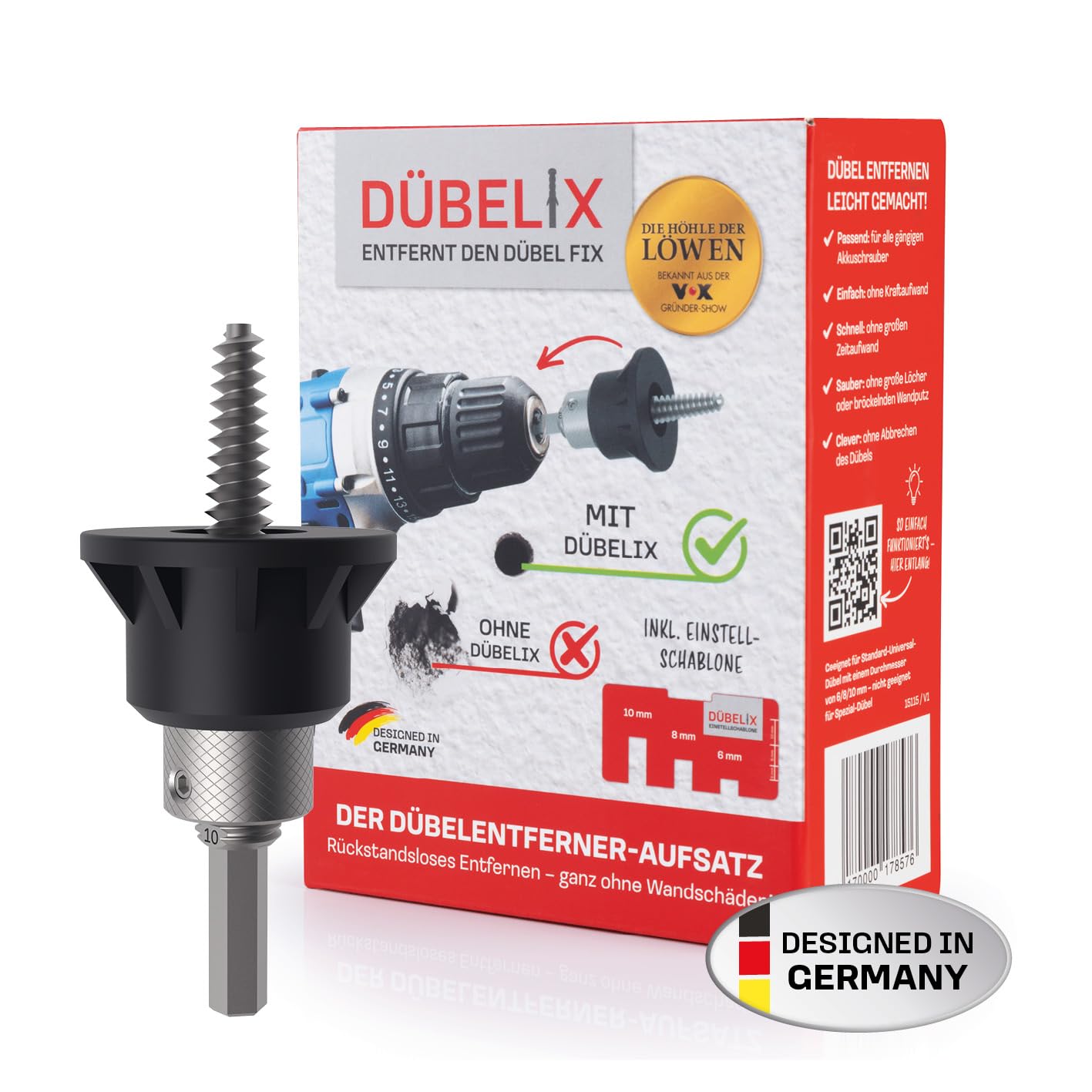 Dübelix Dowel Remover Attachment | Removes Dowels Without Residue - No Wall Damage! | Suitable for Any Standard Cordless Screwdriver | Easy to Use without any Manual Knowledge