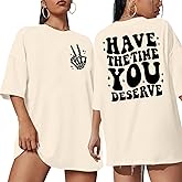 ASTANFY Oversized Tshirts for Women: Deserve Day Shirt Funny Skeleton Shirts Casual Oversized Graphic Tees Tops