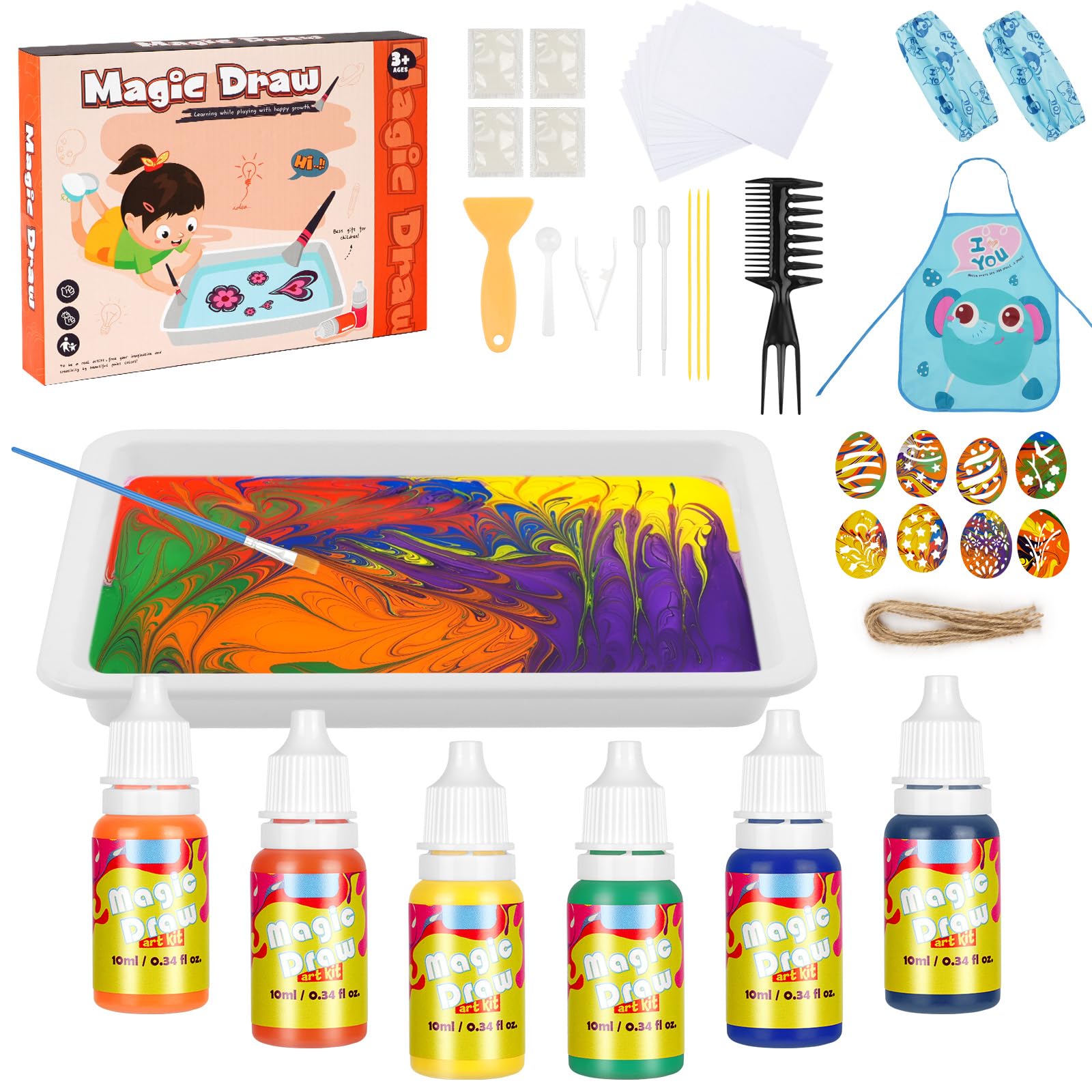 OSDUE Water Marbling Paint for Kids, Arts and Crafts for Girls Boys Ages 6+, Painting on Water, Girls Boys Toys for for 6-12 Year Old Birthday Xmas Gift Ideas