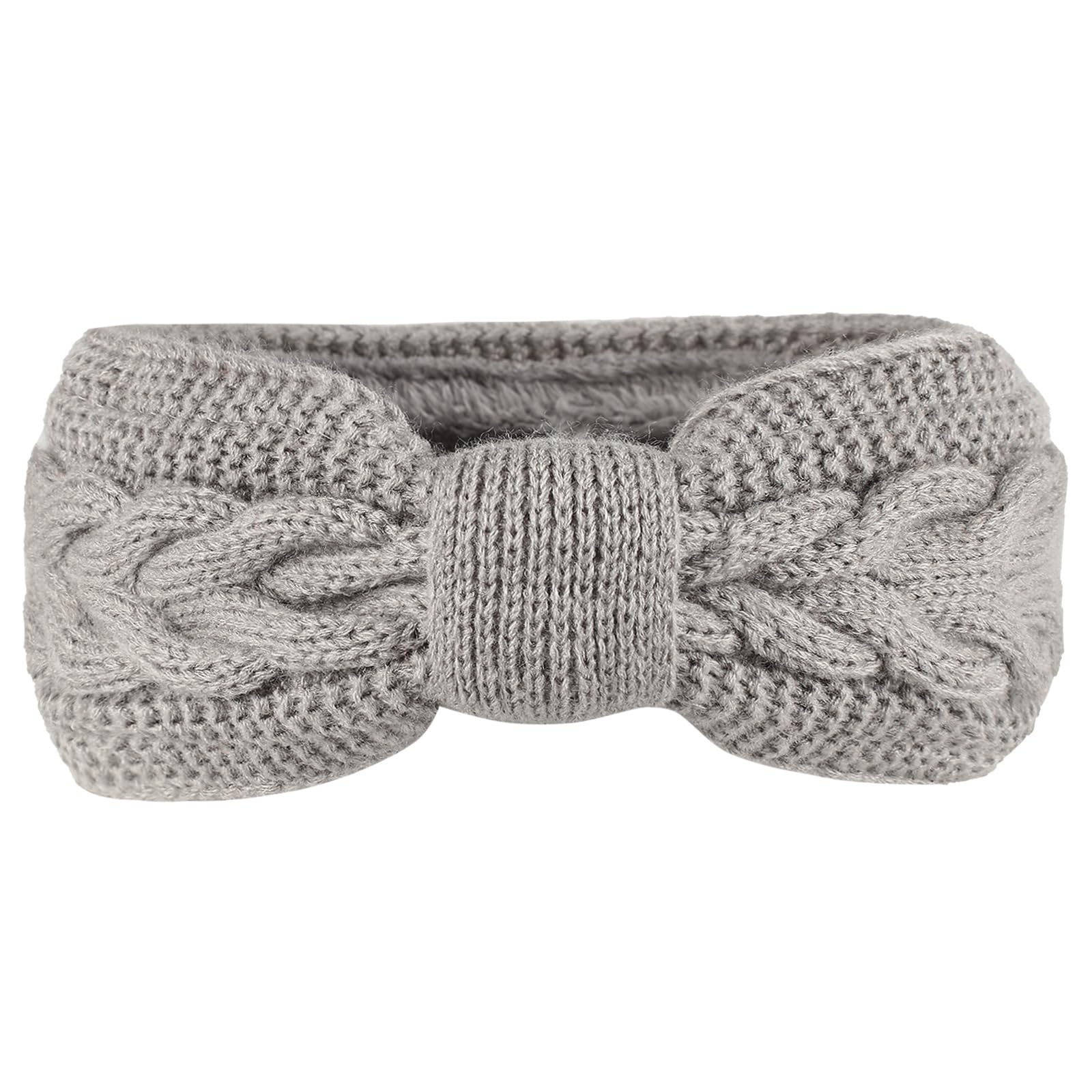 JK Home Winter Knitted Twist Knot Headband - Women Ear Warmer Chunky Crochet Braided Hair Band Wraps Turban Sports Yoga Hairband Fleece Lined Elastic Wide Headbands Ear Muffs for Women Girl Light Grey