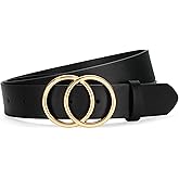 SANSTHS Womens Leather Belt for Jeans Pants Fashion Waist Belts Gold Silver Double Ring Buckle
