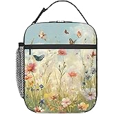 VANZEV Floral Lunch Box for Adults Women Girls Boys Kids Flower Butterfly Lunch Box Insulated Cooler Reusable Lunch Bag Container Gifts for Work Office Picnic Travel School