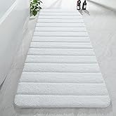 AROGAN Luxury Long Bathroom Runner Rugs, Thick Soft and Absorbent Microfiber Non Slip Bath Mat, Rubber Backing Striped Rug Carpets, Machine Washable Plush Mats for Bathroom Floor, 24x60 Inch White