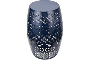 Vipush Outdoor Side Tables,Patio End Table Anti-Rust Metal Round Drum Garden Stool Plant Stand Indoor Iron Accent Table for Patio Deck Porch Living Room,Navy Blue