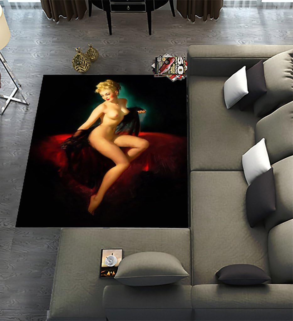 TOMORROWrug Custom Snaked Sexy Pin Up Girl on Bed,Area Rug Dining Room Home Bedroom Carpet Floor Mat 7'x5'