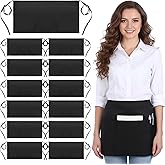 Xaajooio 12 Pack Server Waist Apron with 3 Pockets, Water Resistant Half Apron for Waitress Waiter, Black, 23.6x11.8 Inch