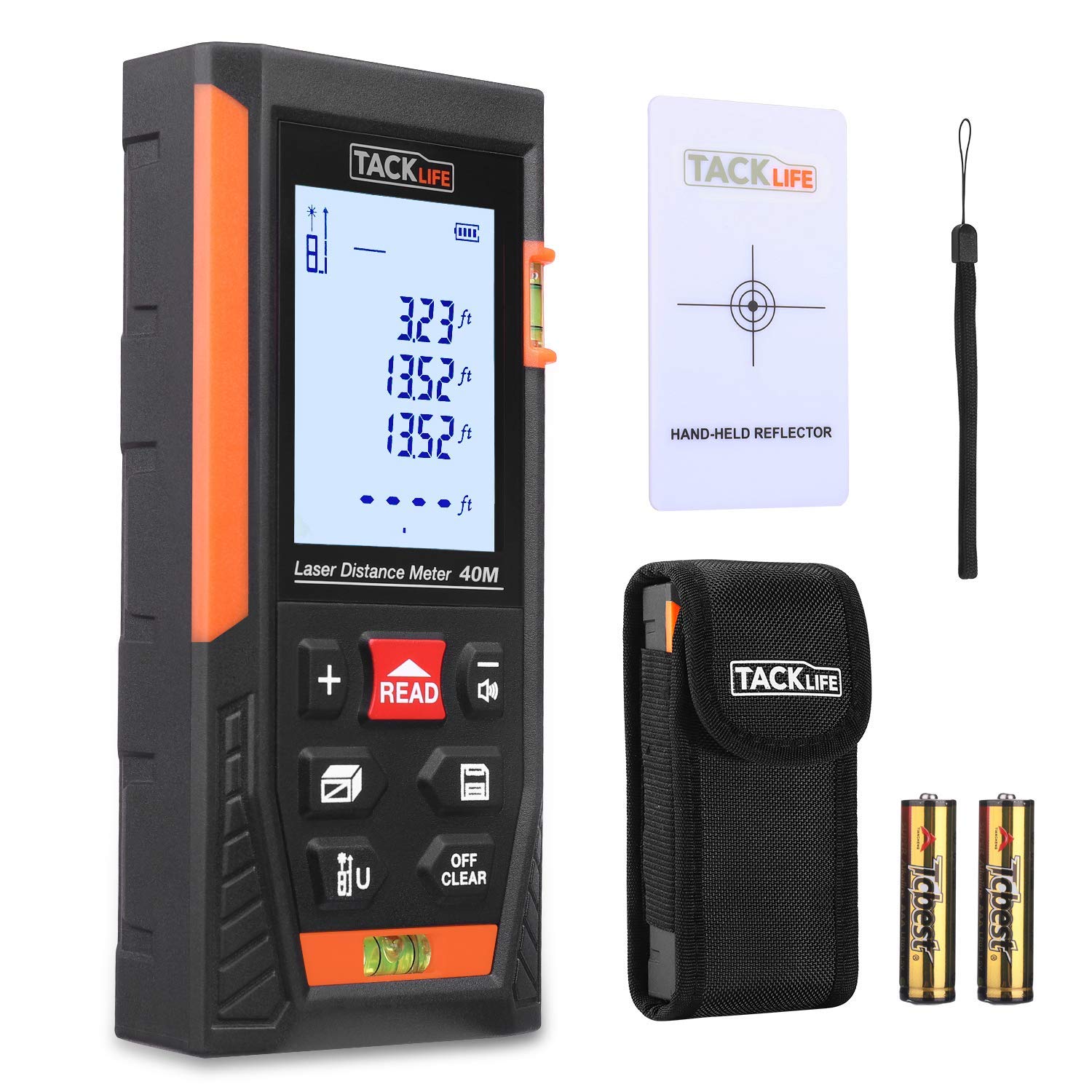 Tacklife HD50 Classic Laser Measure 164Ft M/In/Ft Mute Laser Distance Meter with 2 Bubble Levels, Backlit LCD and Pythagorean Mode, Measure Distance, Area and Volume - Carry Pouch and Battery Included