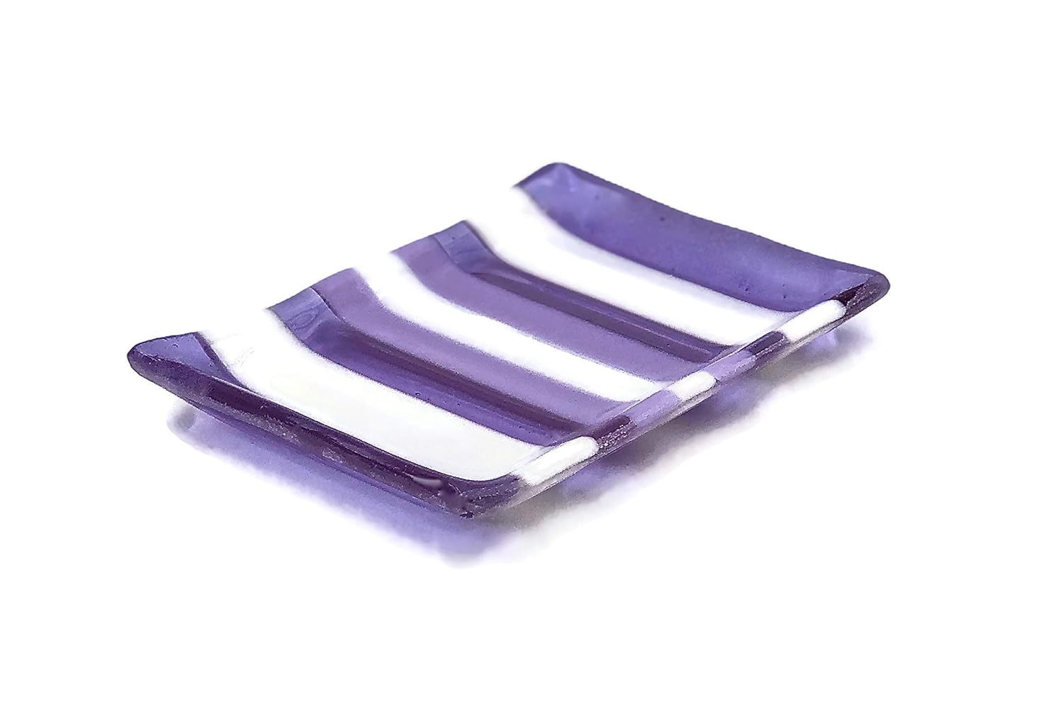 Purple and White Glass Soap Dish Bathroom Accessory Handmade
