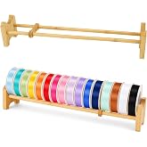 Wooden Ribbon Organizer, Ribbon Spool Holder, Single Tier Sewing Craft Storage Rack for Spools, Washi Tape Display, Mesh Ribbon Wreath Bow Making Supplies, Rooms Florist Arts Gift Wrapping Stations