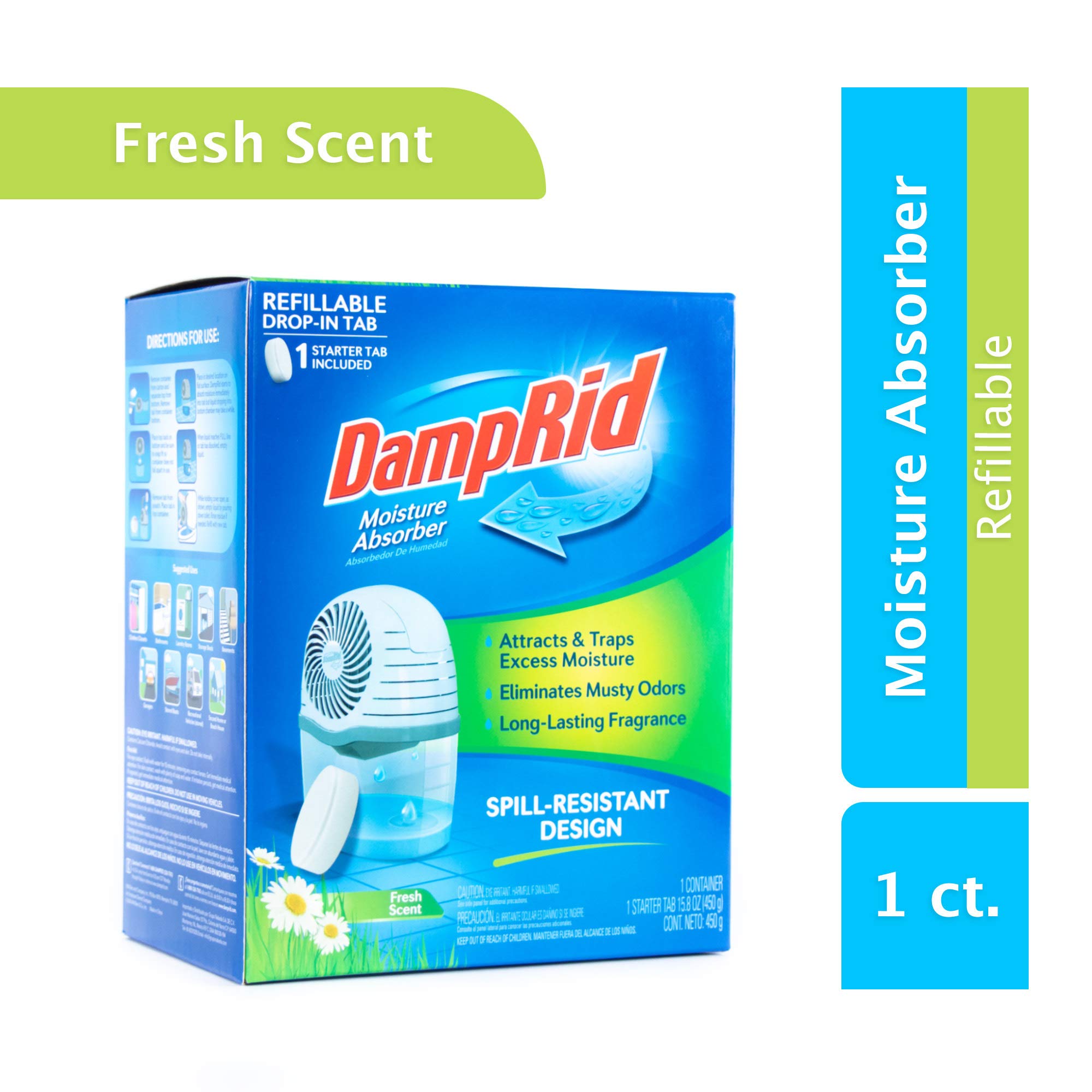 New DampRid Refillable Drop In Tab Moisture Absorber Fresh Scent 1 Pack