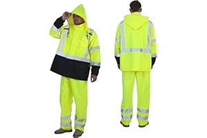sesafety Hi Vis Rain Jacket, Rain Suits for Men Waterproof withBlack Bottom, Rain Coats for Men Interior Mesh, Class 3 HighVisibility Rain Gear,Removable Hood