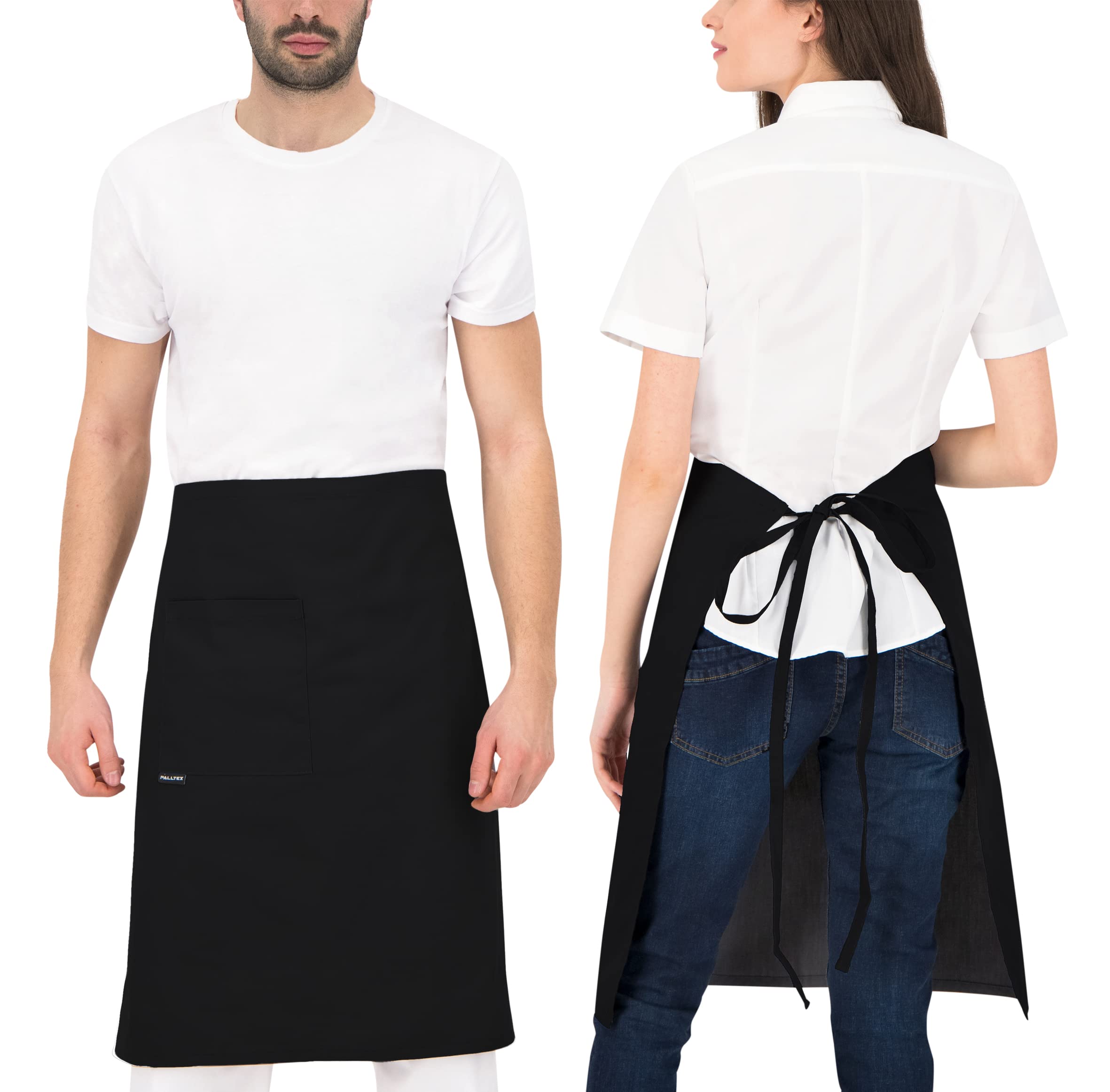 PALLTEX Gavroche Pre-Tie Long Cooking Apron Men Short Cooking Apron Women Short Apron Women Apron Men for Cooking Crafts Painting Baking, black, One Size
