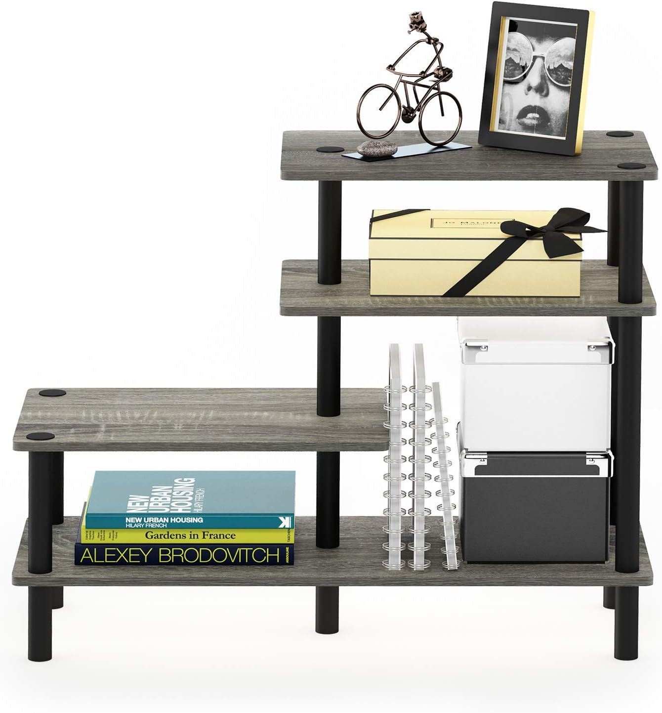 Furinno TURN-N-TUBE Storage Shelves, 4-Tier Ladder Book Shelf, Accent Display Shelf, Toolless Open Shelves, Round Tubes - Image 5