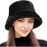 BFONS Faux Fur Winter Bucket Hats for Woman Men Fuzzy Warm Hat Women's Furry Fisherman Cap for Casual, Trips, Sports, Skiing, L, Black