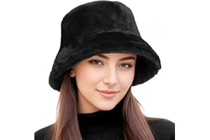 BFONS Faux Fur Winter Bucket Hat for Women Men Fuzzy Warm Hat Women's Furry Fisherman Cap for Casual, Trips, Sports, Skiing
