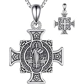 LWQQWL Saint Benedict Necklace Sterling Silver Catholic Protection Pendant Exorcism Medal Jewelry Gifts for Women Men