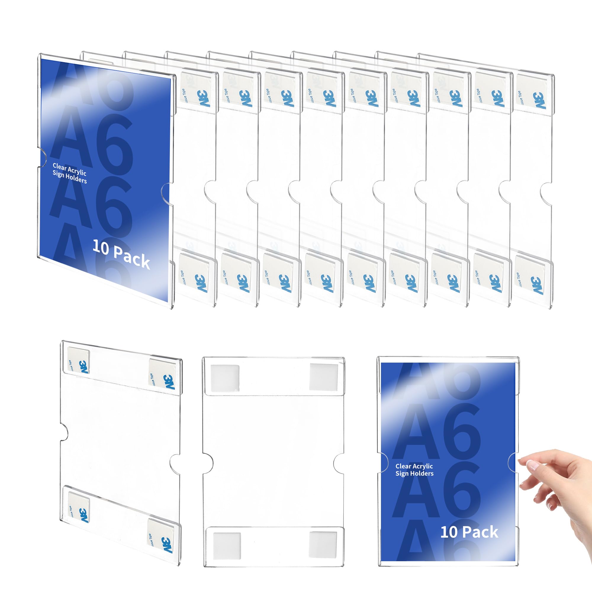 WeeGoo 10 Pack Acrylic Wall Mount Sign Holder A6 Clear Sign Holders Vertical, Wall Sign Memo Document Menu Holder with Tape, Crack & Scratch Resistant, No Drilling Required — image 1