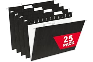 VZCPYTPM Black Hanging File Folders,25 Packs Letter Size File Folder,Designed for Bulky Files,Filing Cabinet,1/5 Adjustable Tabs for Office,School,Home