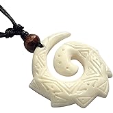 Swimmi Hand Carved Maori Bone Open Koru Peace Pendant adjustable Cord Necklace Handmade Women Men Jewelry EA390