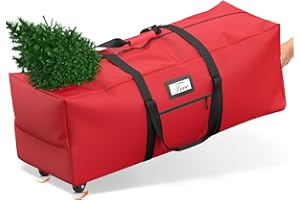 Mrrihand Christmas Tree Storage Bag, 9Ft Large Artificial Anti-Tear Heavy-Duty 600D Oxford Cloth Xmax Christmas Tree Storage Box with Rolling Wheels, Christmas Tree Storage Container (Red, 9Ft)
