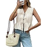 SHENHE Women's Summer Bow Tie Front Peplum Ruffle Hem Pleated Crop Blouse Babydoll Top Shirt