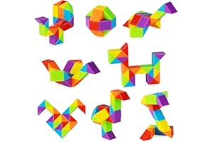 Ganowo Rainbow Fidget Snake Cube Medium Twist Puzzles Toys for Kids - Unicorn Party Favors - Stocking Stuffers - Bulk Pack of 8 Rainbow Sensory Snake Fidget Toy - Snake Puzzle Party Bag Fillers