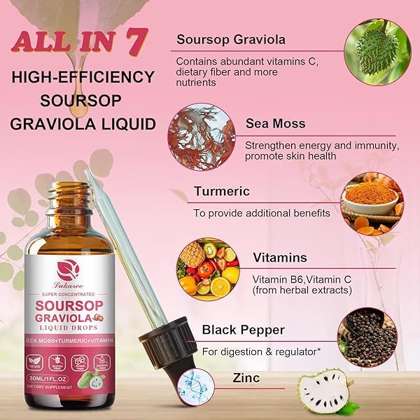 (2 PACK) SOURSOP GRAVIOLA LEAF EXTRACT LIQUID DROP PLUS PURE BOTANICAL SEA MOSS FOR CELL SUPPORT & REGENERATION, IMMUNITY AND GUT HEALTH, SOURSOP BITTERS LIQUID丨FULL TEXTURE,STRAWBERRY FLAVOR,1 FL OZ