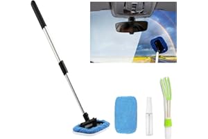 ASAHEL Car Windshield Cleaning Tool Inside Window Cleaner Defogger Brush Kit Microfiber Cloth with Extendable Handle Auto Glass