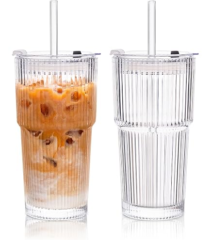 Lot De 2 Gobelets En Verre Avec Poignée Et Couvercle - 789 Ml, Transparent - Parfait Pour Boissons Chaudes Ou Froides - 2