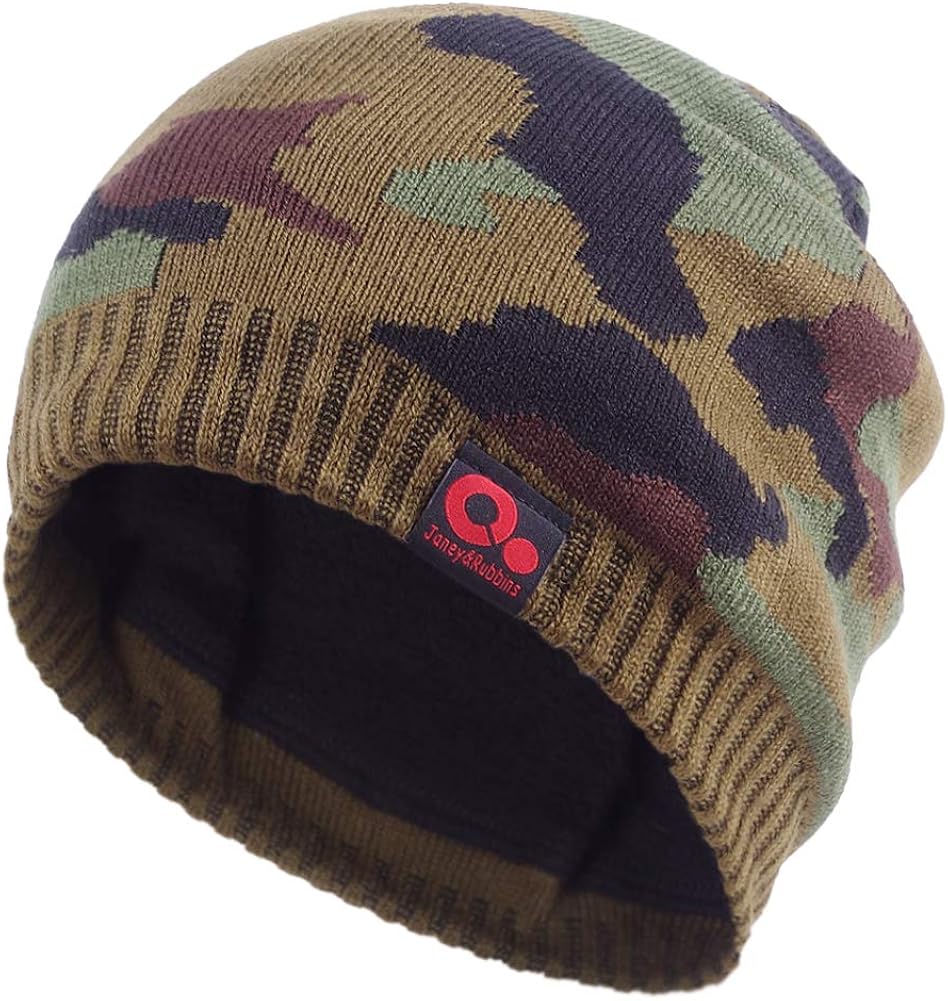 Janey&Rubbins Winter Tactical Camouflage Beanie Fur Lining Camo Skull
