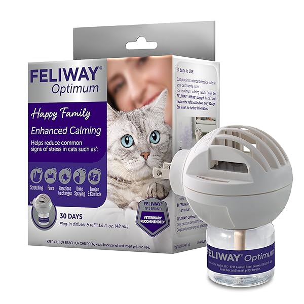 FELIWAY® OPTIMUM 30 DAY CAT CALMING PLUG IN PHEROMONE DIFFUSER STARTER KIT, 48ML – HELPS REDUCE COMMON SIGNS OF STRESS IN CATS & KITTENS, NO. 1 VET RECOMMENDED BRAND, ENHANCED CALMING