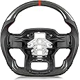 TESFEEL Carbon Fiber Steering Wheel for F150 2021-2024 D-shaped Flat-bottom Steering Wheel Preforated Leather Grip Hand-Stitched for F150 without Paddle Shifter Models