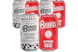 CHROMACAST Bravus Non-Alcoholic Brew Limited Edition Mixed Sampler 6 Pack - Raspberry Gose, Coconut Porter - 12oz Beer Cans