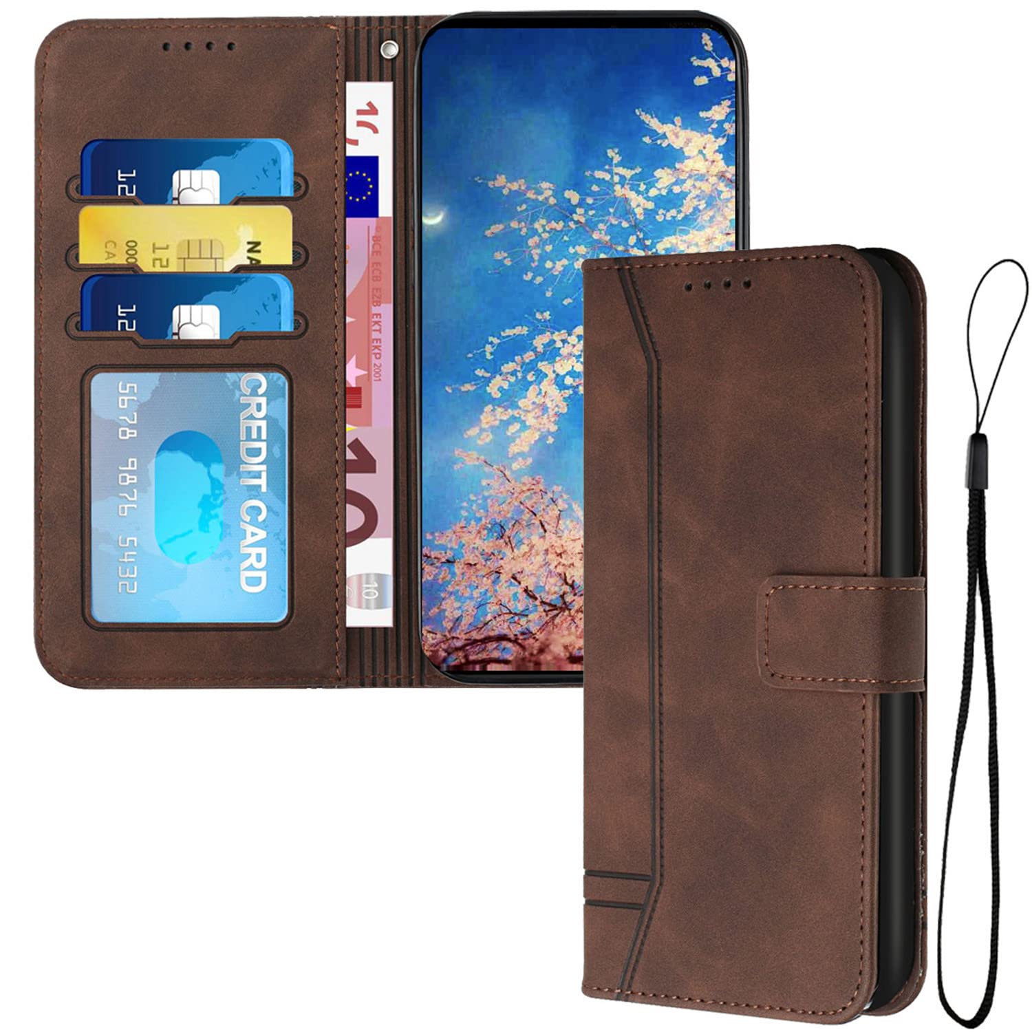 QIWEIQING Wallet Case for Motorola Moto Edge 40, Magnetic Flip Leather Case with Credit Block Card Slots Kickstand Shockproof Protective Cover Compatible for Motorola Moto Edge 40.Brown HX