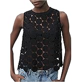 Floerns Women's See Through Sleeveless Y2k Tank Top Crew Neck Vest Shirts