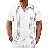 Runcati Mens Cuban Guayabera Shirts Short Sleeve Button Down Casual Summer Beach Wedding Embroidered Linen Tops