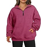 TEPECH Plus Size Sweatshirts For Women Half Zip Long Sleeve Casual Fall Pockets Pullover Oversized Drop Shoulder Top