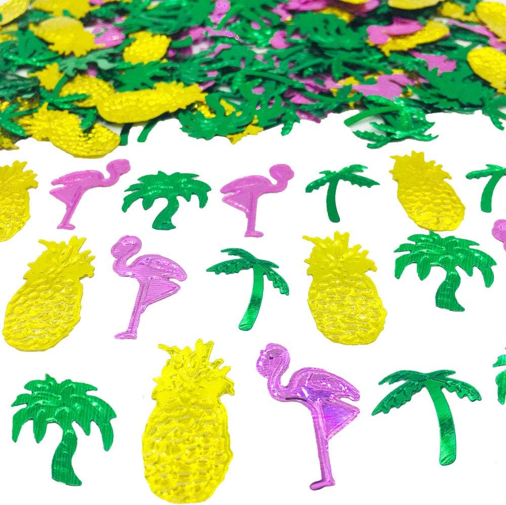 Summer Confetti Palm Tree Coconut Tree Flamingo Pineapple Fruit Sequins Party Table Decoration for Tropical Luau Hawaiian Jungle Beach Wedding Theme Island Party(1.5Ounce,1100Pieces)