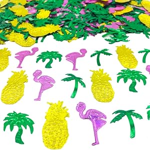 Summer Confetti Palm Tree Coconut Tree Flamingo Pineapple Fruit Sequins Party Table Decoration for Tropical Luau Hawaiian Jungle Beach Wedding Theme Island Party(1.5Ounce,1100Pieces)