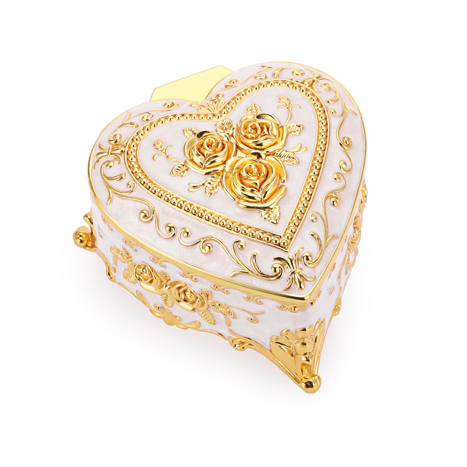 Hipiwe Vintage Metal Jewelry Box - Heart Shape Trinket Organizer Ring Box Case with Rose Pattern Jewelry Storage Box for Ring Earrings Necklace, Gift for Women