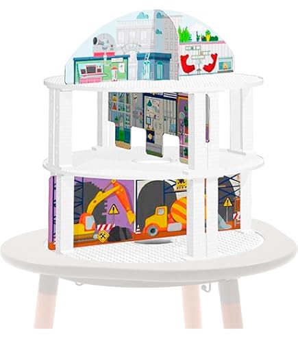 Stokke MuTable Bricks Tower Scenario, City - Three Levels & Six City Scenes Including Shops, Police Station, Subway & Helicopter Landing Area - Tool-Free Assembly