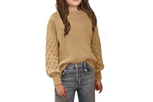 EGOCKAL Girls Crewneck Sweaters Casual Long Sleeve Drop Shoulder Pullover Sweaters Fall Oversized Cable Knit Tops