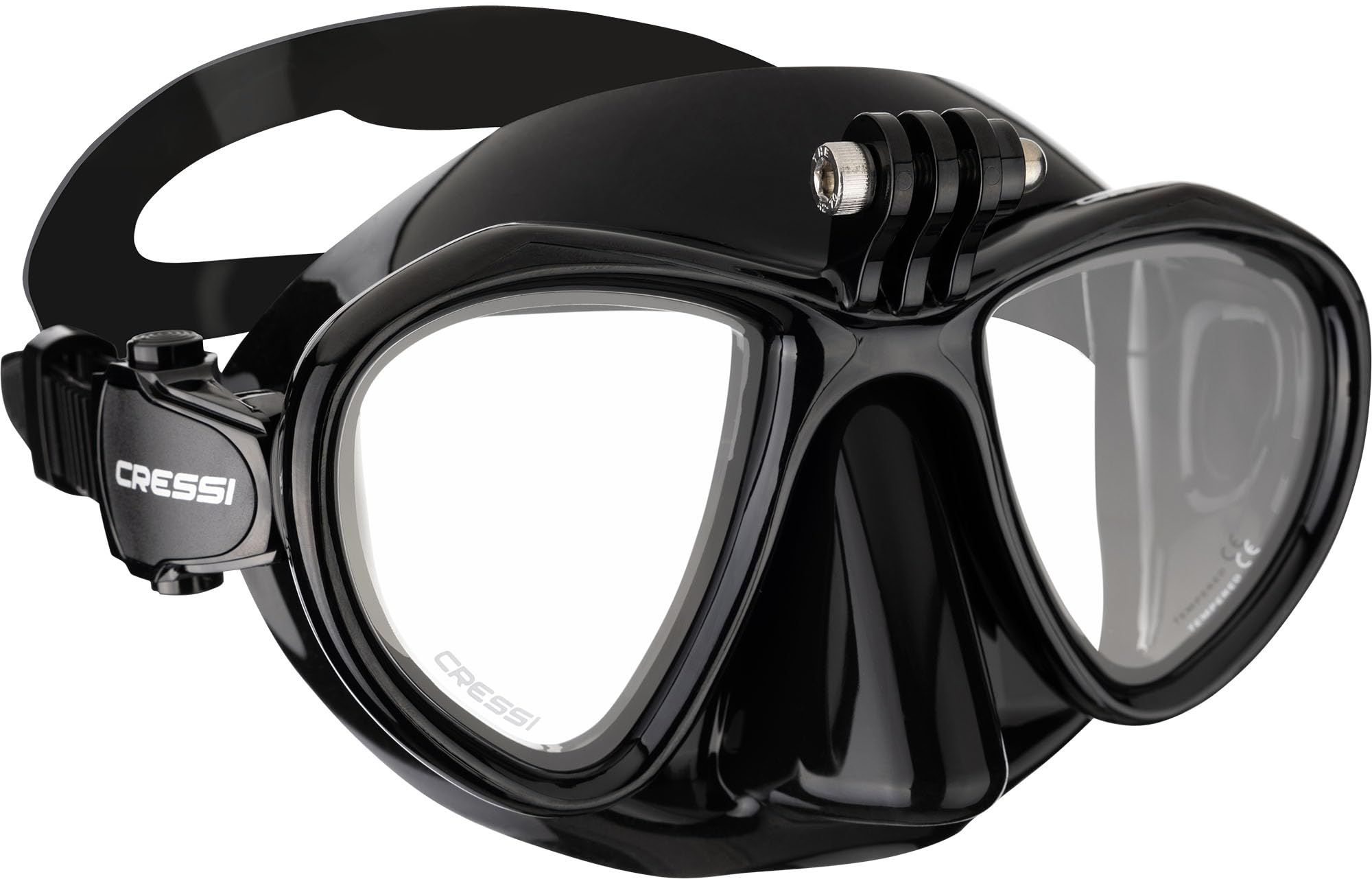 Cressi Metis Action Cam Mask Black/Black - Unisex Reduced Volume Dive Mask with Action Cam Mount, Black/Black, One Size