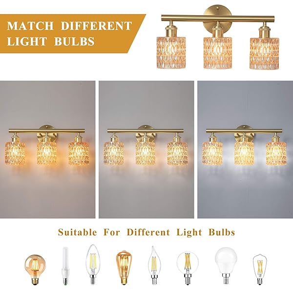 LAPMUNG BATHROOM VANITY LIGHT, GOLD WALL FIXTURE OVER MIRROR, GREEN GLASS SHADE LIGHTING WITH BULBS INCLUDED FOR BEDROOM & LIVING ROOM,2-LIGHTS