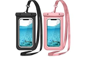 JANMITTA Universal Floating Waterproof Pouch[2 Pack],Underwater Dry Bag for iPhone 15 14 13 12 11 Pro Max XS XR X,Galaxy S24 S23 S22 S21 S20 Ultra,Pixel 9 8a 7a 7 6 6a,Float Case Vacation Essential,Black+Pink