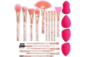 DUAIU Professional Makeup Brushes Set 16PCS Marble Handle with 4PCs Sponge Blenders Foundation Brushes Eyeshadow Brush Lip Brush Silicone Face Mask Brush Make Up Tool